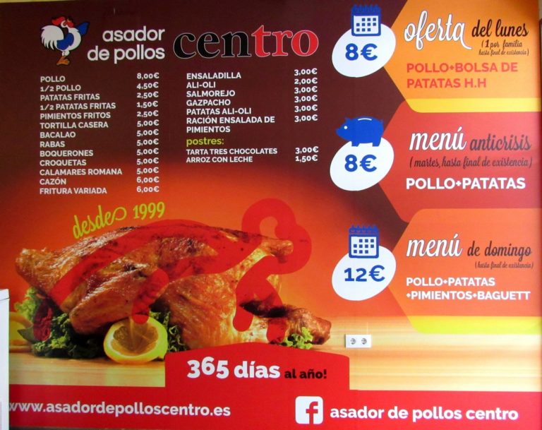 Menú ASADOR DE POLLOS CENTRO